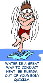 Water conducts internal energy from your body fast.