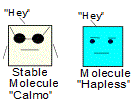 Two molecules stand side by side.